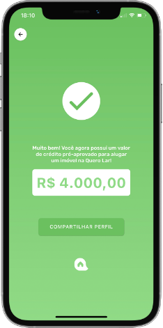 Celular com o aplicativo Quero Lar mostrando a mensagem que um limite de crédito foi pré-aprovado.