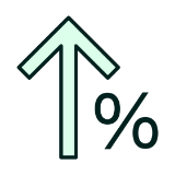 Ícone de uma flecha apotando para cima ao lado do símbolo de porcentagem (%)